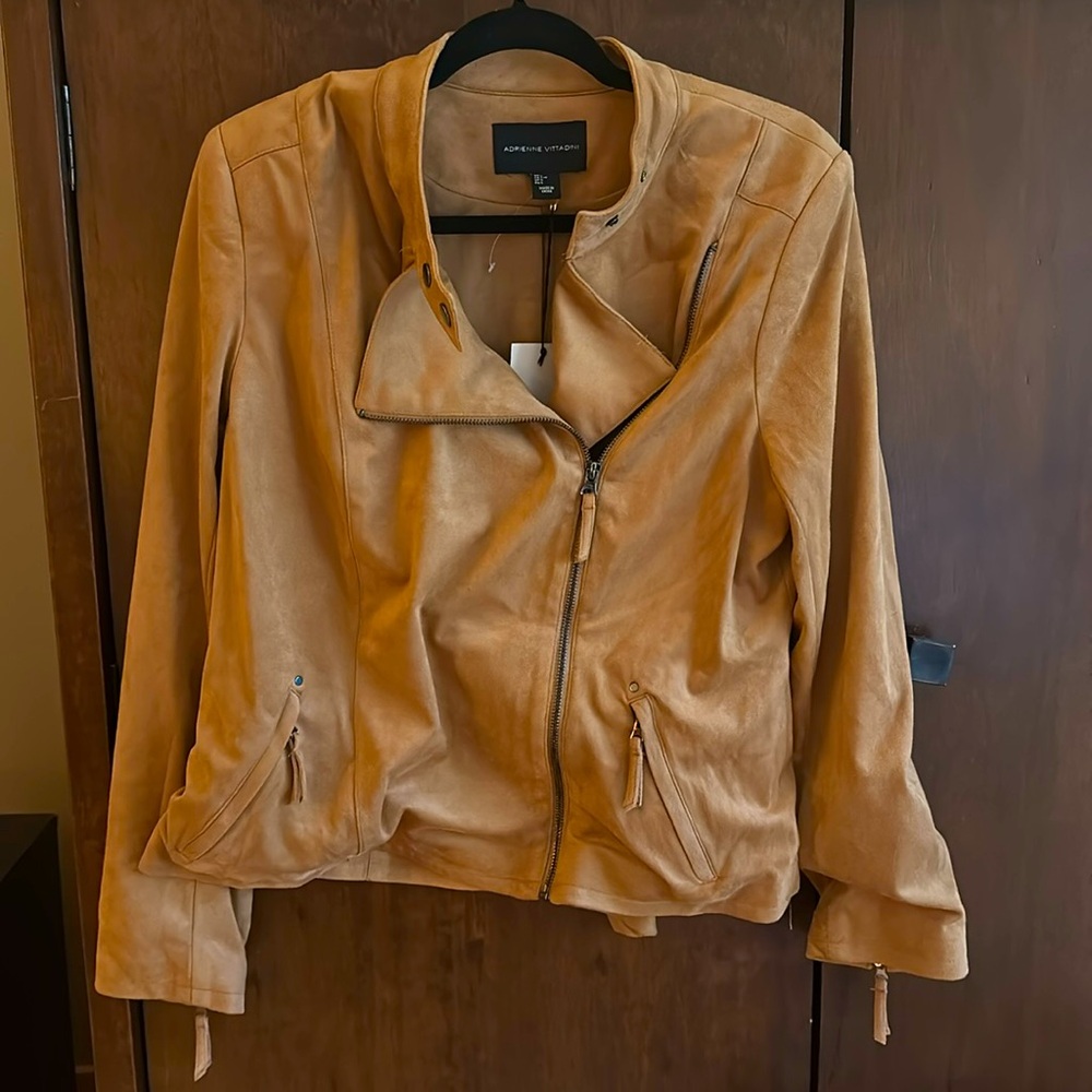 Adrienne Vittadini Faux Suede Moto Jacket - camel